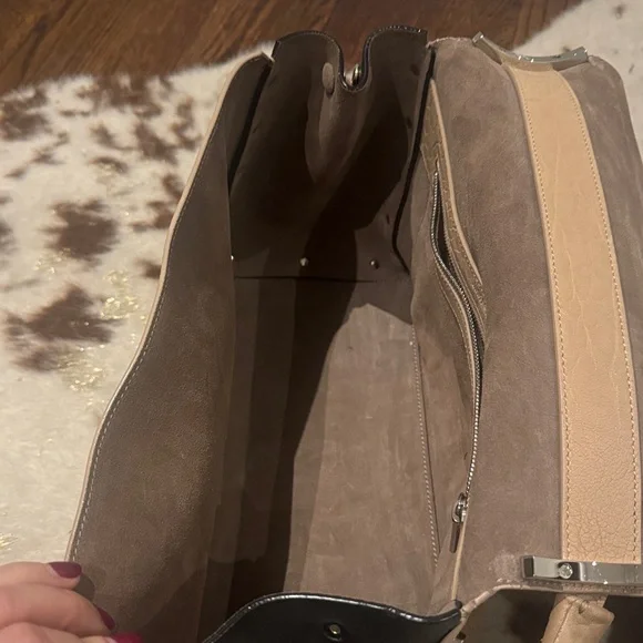 Jimmy Choo Leather Shoulder Bag | Beige & Black | Silver Hardware - Picture 12 of 16